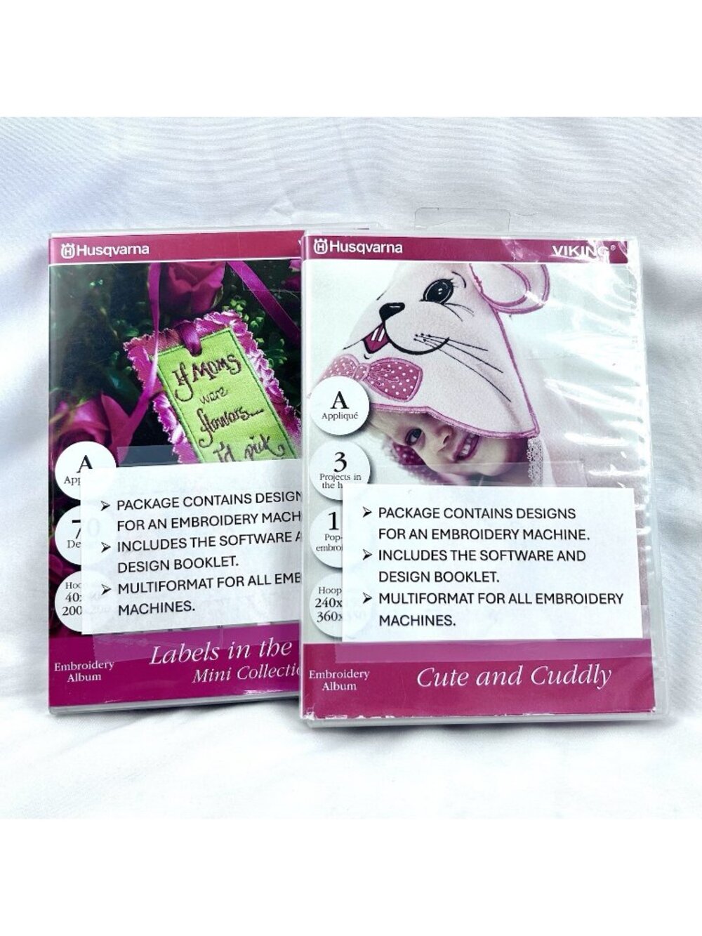 Sewing Machine Embroidery Albums "Cute and Cuddly" & "Labels in the Hoop Mini"